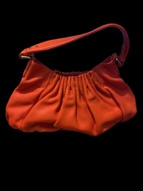 Vintage Kenneth Cole Orange Ruched Leather Hobo Shoulder Bag